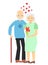 Happy elderly couple hold with hands. Senior man and woman stand together and embrace each other with love and care