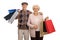 Happy elderly couple with shopping bags