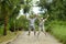 Happy elderly couple in tropical forest