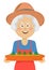 Happy elderly gardener woman with straw hat holding