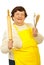 Happy elderly holding kitchen utensil