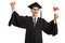 Happy elderly male graduate holding a diploma