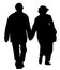 Happy elderly seniors couple hold hands vector silhouette. Mature coupe in love together.