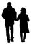 Happy elderly seniors couple hold hands vector silhouette. Mature coupe in love together on background. Mother father closeness.