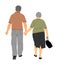 Happy elderly seniors couple holding hands together vector illustration isolated. Old man person walking.