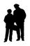 Happy elderly seniors couple together vector silhouette . Old man person walking without stick. Mature old people active.