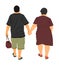 Happy elderly seniors fat couple hold hands vector illustration. Mature coupe in love together on background.