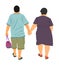 Happy elderly seniors fat couple hold hands vector illustration. Mature coupe in love together on background.