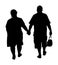 Happy elderly seniors fat couple hold hands vector silhouette. Mature coupe in love together on background.