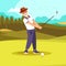 Happy Elderly Vigorous Bearded Man Playing Golf