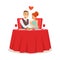 Happy elegant couple enjoying romantic dinner date while sitting in a cafe colorful characters vector Illustration