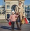 Happy elegant mother and daughter traveller in Milan, Italy