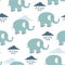 Happy elephants, clouds, seamless pattern