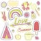 Happy embroidery pink summer patches collection. illustration for stickers, , magnets, greeting card decoration