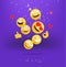 Happy emojis falling down concept.