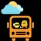 Happy emojis icon in bus on the black background and sky