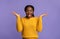 Happy Emotion. Joyful Black Woman In Yellow Sweater Exclaiming With Excitement