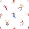 Happy energy people pattern. Seamless background, active youth, excited characters. Repeating print, free lively men and