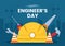 Happy Engineers Day Illustration Commemorative for Engineer with Worker, Helmet and Tools of in Flat Style Cartoon