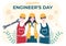 Happy Engineers Day Illustration Commemorative for Engineer with Worker, Helmet and Tools of in Flat Style Cartoon