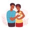 Happy ethnic family with newborn. Cute black young couple woman with child and man husband. Vector illustration in flat