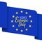 Happy europe day banner with blue flag wave and 12 gold star vector design