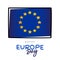 Happy Europe Day. Cartoon European flag with 12 yellow five-pointed stars arranged in a circle. Vector illustrationHappy Europe