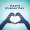 Happy Europe day  with European Union EU flag on people hands in heart love shape