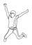 Happy excited cheerful young man jumping and celebrating success isolated on a white background. Continuous line drawing