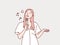happy exited stylish girls having fun sing a song to microphone simple korean style illustration