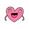 Happy expressive heart symbol doodle icon logotype in cartoon style illustration