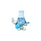 Happy face of blue chemical bottle cartoon plays music with a guitar