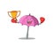 Happy face of boxing winner pink umbrella in mascot design style