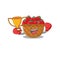 Happy face of boxing winner tomato basket in mascot design style
