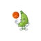 Happy face broad beans cartoon character playing basketball