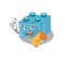 Happy face lego brick toys mascot design with envelope