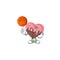 Happy face love chocolate with pink cartoon character playing basketball