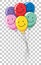 Happy face on many balloons isolated om transparent background