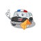 Happy face police car mascot design with envelope