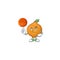 Happy face shallot cartoon character playing basketball