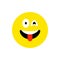 Happy face smiling emoji with open mouth. Funny Smile flat style. Cute Emoticon symbol. Smiley, laugh icon. For mobile