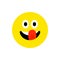 Happy face smiling emoji with open mouth. Funny Smile flat style. Cute Emoticon symbol. Smiley, laugh icon. For mobile