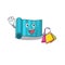 Happy face yoga mattress Scroll mascot style waving and holding Shopping bag