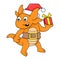 Happy faced orange lizard creature brings christmas gifts, doodle icon image kawaii
