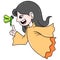 A happy faced woman flies up chatting with a dragonfly, doodle icon image kawaii