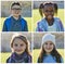 Happy faces. Composite shot of elementary school kids standing outside.