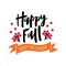 Happy Fall hand drawn text with harvest symbols