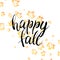 Happy fall text with orange autumn leaves