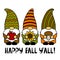 Happy Fall You All. Gnomes with a apple, sunflower, mushroom. Thanksgiving Day. Vector illustration