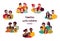 Happy families parents with children isolated groups set.